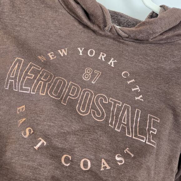 AEROPOSTALE Aero Original Brand EST 1987 NYC Brown Cropped Hoodie Copper Letters - Picture 5 of 6